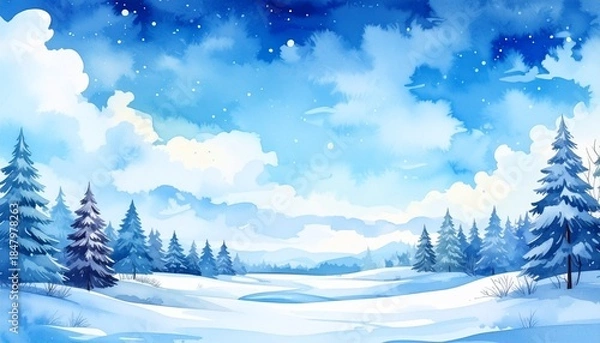 Obraz 雪原の水彩テクスチャのイラスト