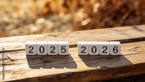 Obraz 나무배경위의2025에서2026으로바뀌는흰색블록