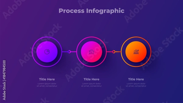 Obraz Three Step Infographic Template. 3 Steps Circular Gradient Diagram for Presentation and Workflow
