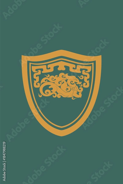 Obraz Chinese-inspired shield with a walking dragon