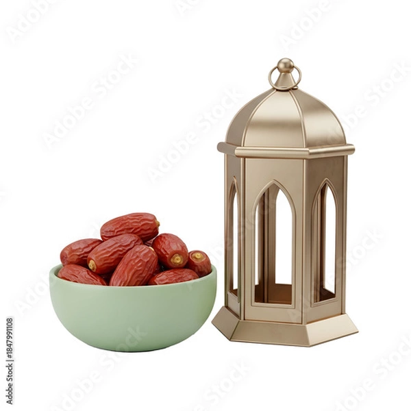 Fototapeta Traditional Ramadan Elements Illustration Featuring Hanging Lantern Sweet Dates Elegant Flat Style