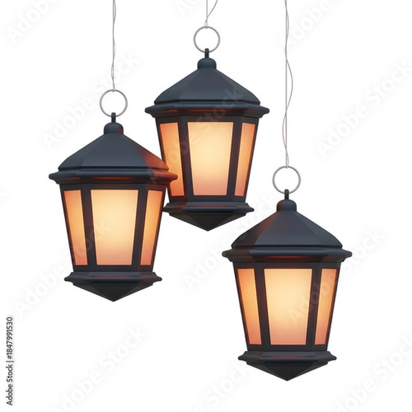 Fototapeta Hanging Islamic Lanterns Vector Illustration with Warm Glowing Light Ramadan Eid Festival Design