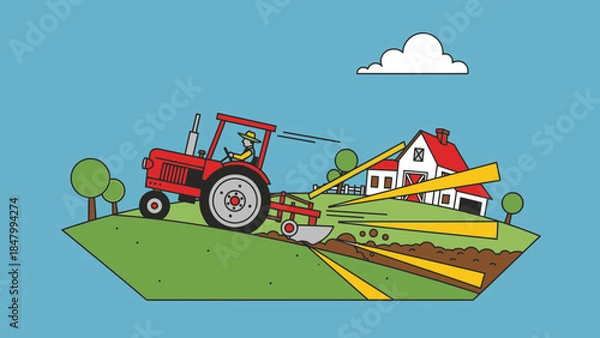 Obraz Farmer operating tractor on rural field