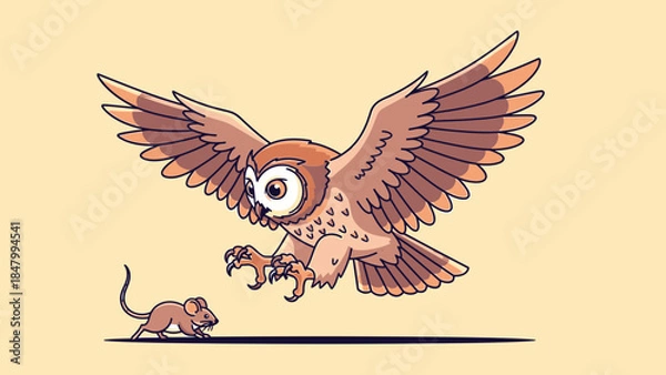 Obraz Owl hunting a mouse