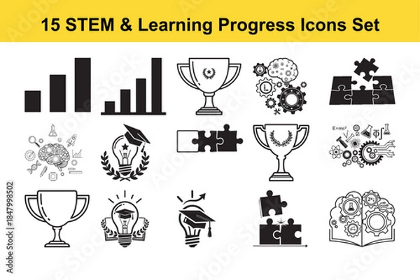 Obraz Bar chart icons representing growth and progress in STEM and learning 