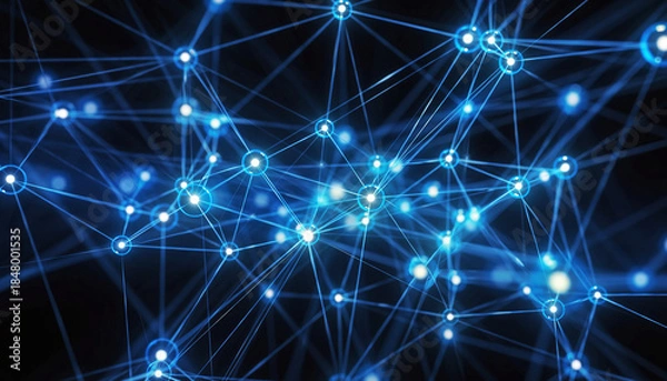 Obraz Shiny abstract blue winter sky background with glowing stars and magic glitter light for a festive Christmas holiday wallpaper designShiny abstract blue winter sky background with glowing stars and ma