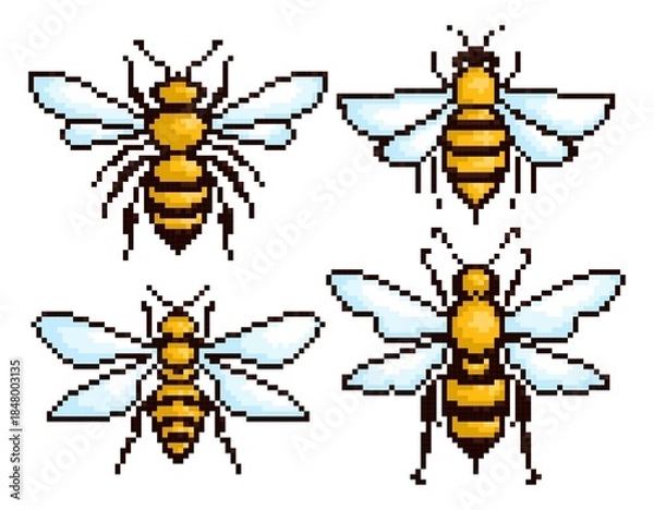 Obraz The set pixel bee symbol in flight.

