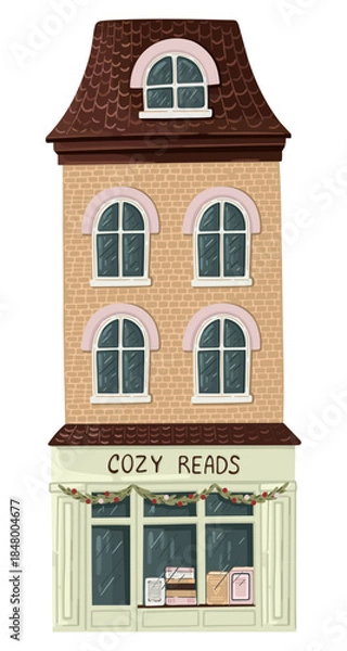 Obraz Dutch Christmas House. Winter cottage. Vector.