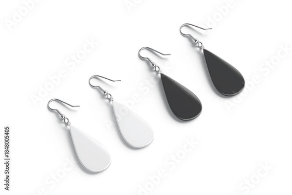 Fototapeta Blank black and white pair drop earring mockup lying, isolated