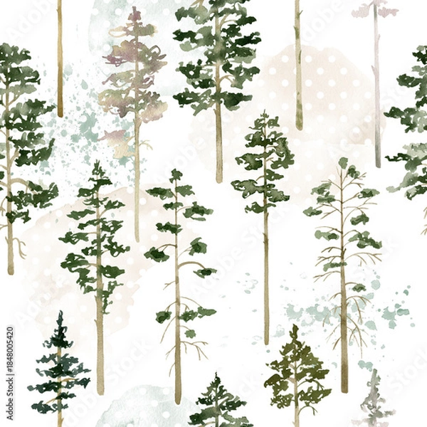 Obraz Seamless pattern with watercolor trees.