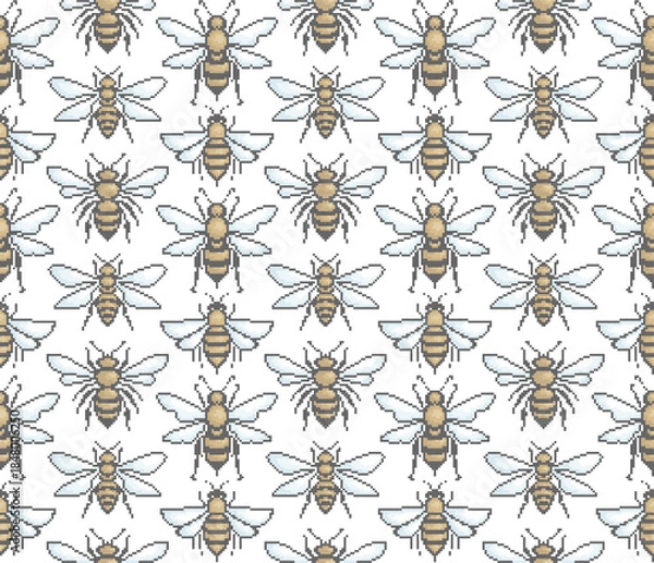 Obraz The seamless background with pixel bees.
