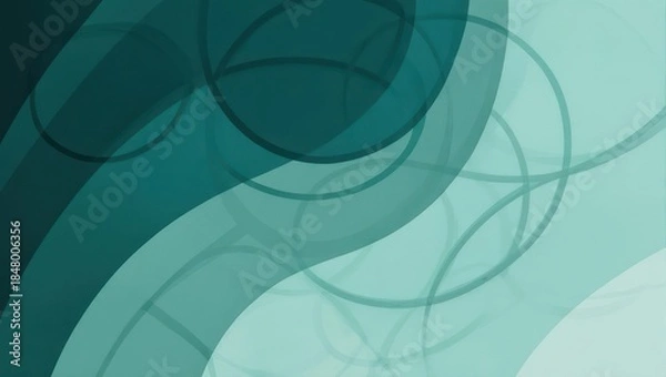 Obraz Abstract Teal Wave Pattern with Overlapping Circles and Subtle Gradients.