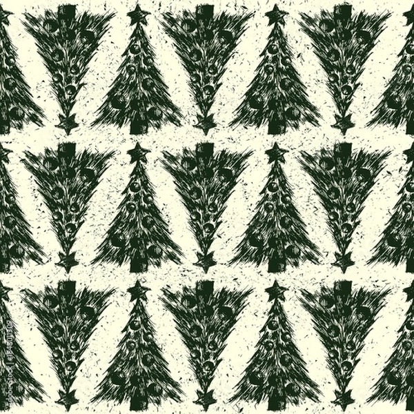 Obraz Seamless background with Christmas decorated tree.
