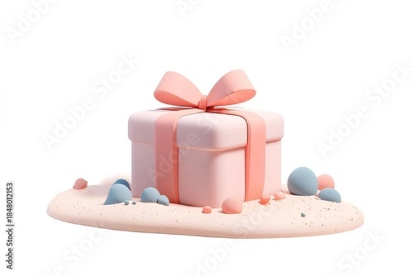 Obraz Gift box with pink bow isolated on white background. 3d rendering.