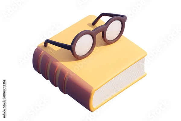 Obraz Book with glasses isolated on a transparent background. 3d rendering.
