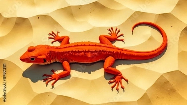 Obraz The red striped lizard lies quietly in the sand in the Zen meditation sand court