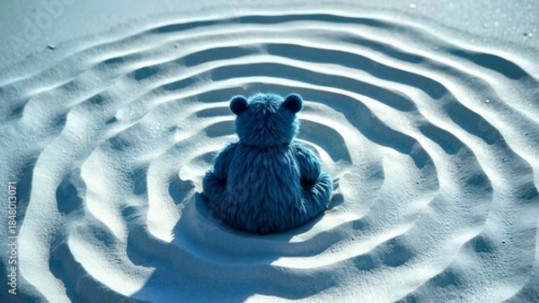 Obraz Blue striped teddy bears lie still in the sand patterned courtyard