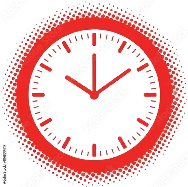Fototapeta Modern Red Clock Icon with Halftone Dots and Minimal Flat Design Illustration