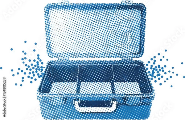Fototapeta Blue Halftone Open Briefcase Illustration Representing Business Organization, Professional Tools, and Structured Workflows