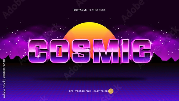 Fototapeta Cosmic Retro Synthwave Metallic 3D Editable Text Effect