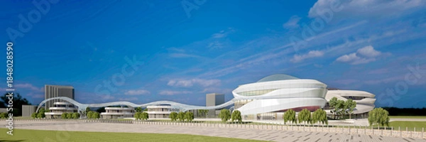 Obraz Modern Urban Skyline with High-Rise Towers at Dusk. 3D Rendering