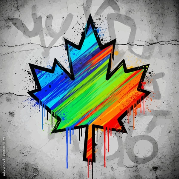 Obraz Vibrant Rainbow Maple Leaf Graffiti Art Symbol.
