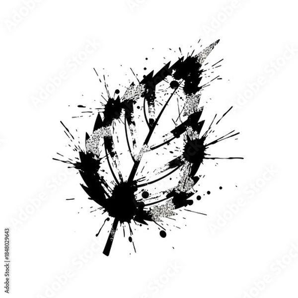 Obraz Abstract Black Ink Splatter Leaf Design.
