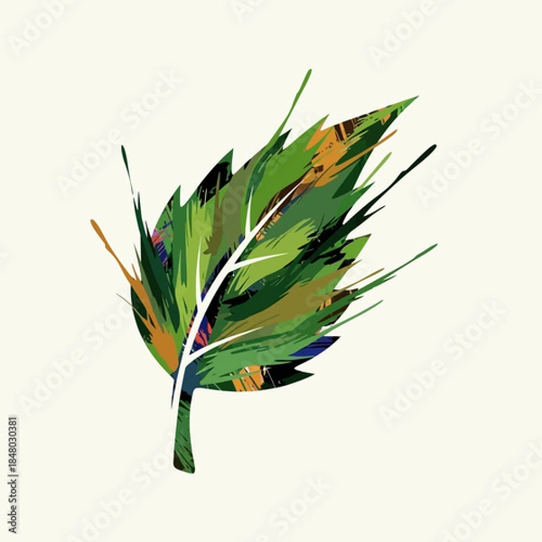 Obraz Abstract Green Leaf with Splattered Paint Strokes.