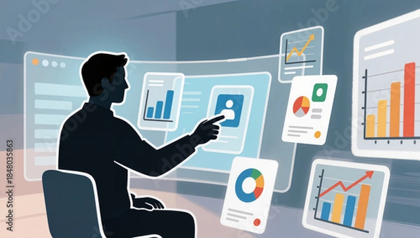 Obraz Engaging with data visualizations in a modern workspace