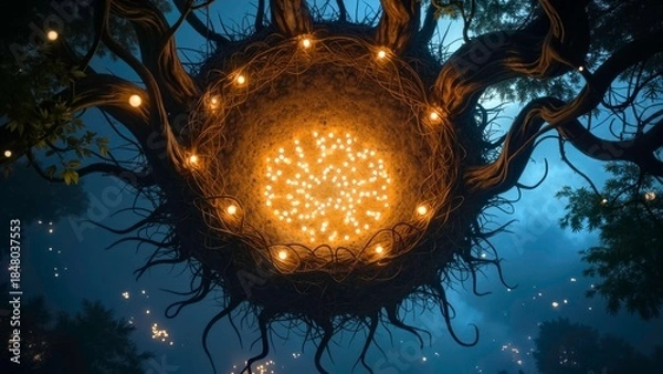 Obraz Night Forest Tree Nest Light Array Art Illustration