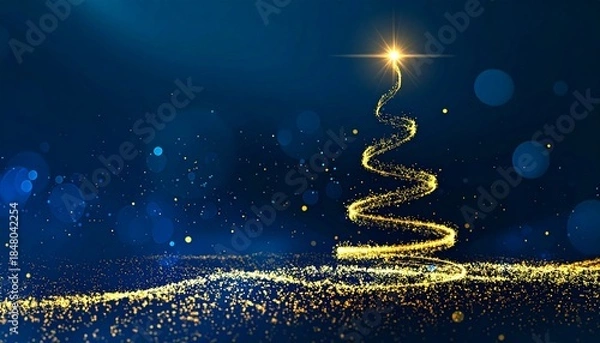 Obraz Goldener Licht-Weihnachtsbaum vor funkelndem Nachthimmel