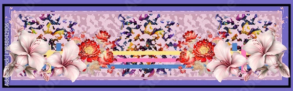 Obraz Rectangle silk scarf design with seamless textile pattern