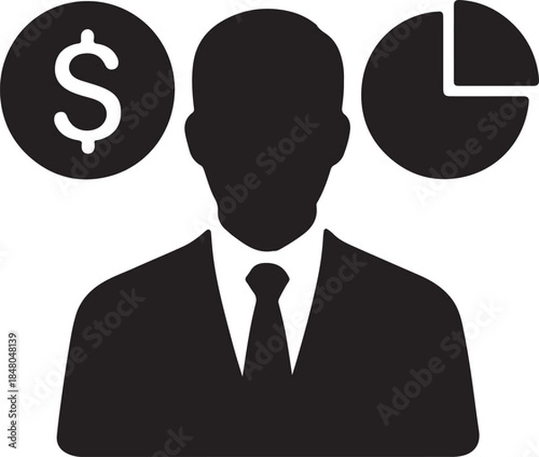 Obraz Professional businessman silhouette managing finances and analyzing market data effectively