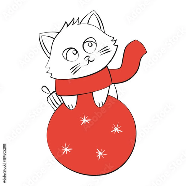 Obraz red cat with christmas ball