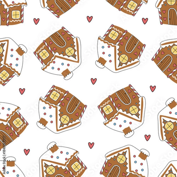 Obraz seamless pattern with gingerbread house