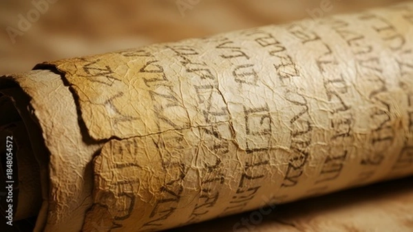 Obraz Ancient scroll with mysterious writing on parchment paper background