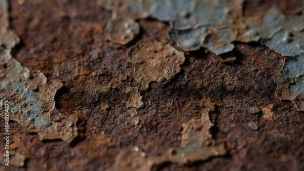 Obraz Closeup of rusty metal surface with peeling layers of corrosion and decay