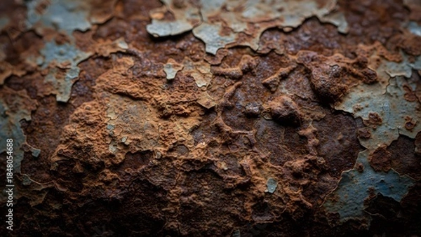 Obraz Closeup of rusty metal surface with peeling paint and corrosion