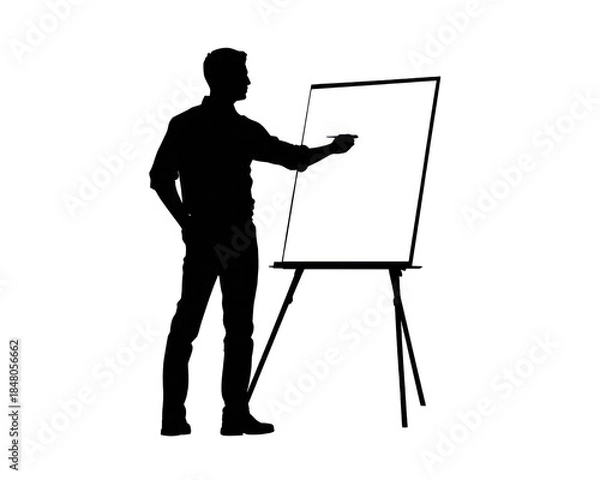 Obraz Man Presenting on Flip Chart Silhouette