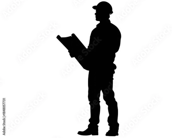 Obraz Man Reading Document Silhouette or enginer reading a chart at a construction area