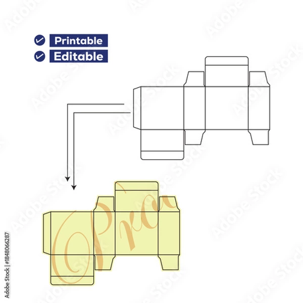 Obraz Printable and editable dieline template for small rectangular packaging box design