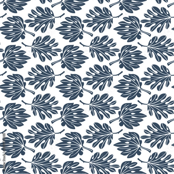 Obraz Monochrome seamless pattern with tropical leaves. Vector illustration.