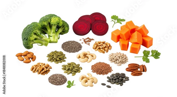 Obraz Assortment of healthy foods and nuts for nutrition