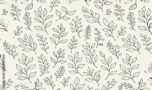 Obraz Minimal hand drawn botanical seamless pattern with leaves
