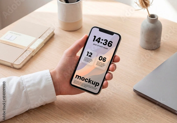 Obraz Phone screen mockup on work desk