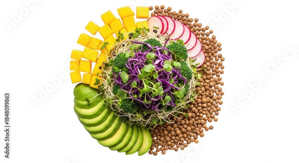 Obraz Fresh vegetable salad with avocado and sprouts