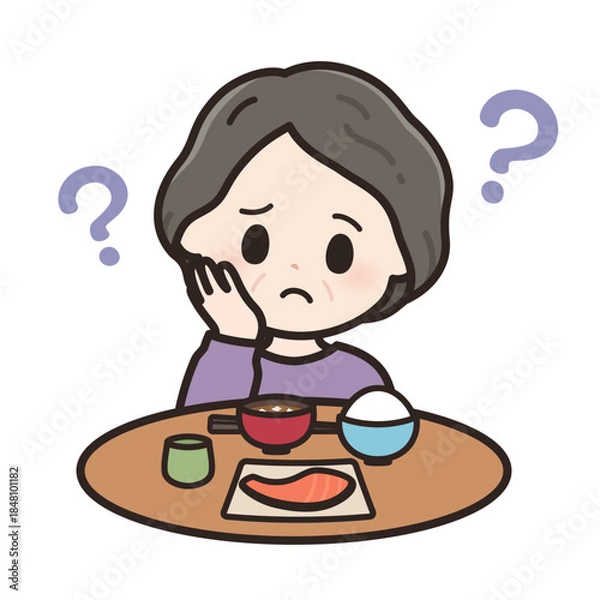 Fototapeta 味覚障害の高齢女性のイラスト