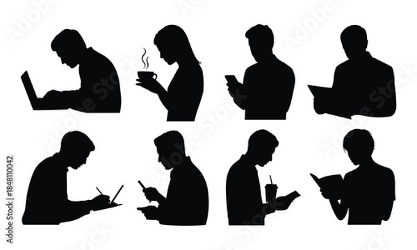 Fototapeta People Using Mobile Phone Silhouette Collection