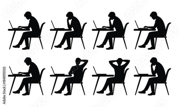 Fototapeta Office Work Silhouette Set of People Using Computers