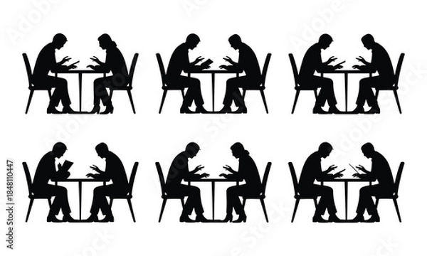 Fototapeta Office Work Silhouette Set of People Using Computers